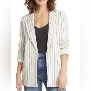 Treasure & Bond Stripe Linen Blend Blazer in Ivory- Black Viola Stripe- size S
